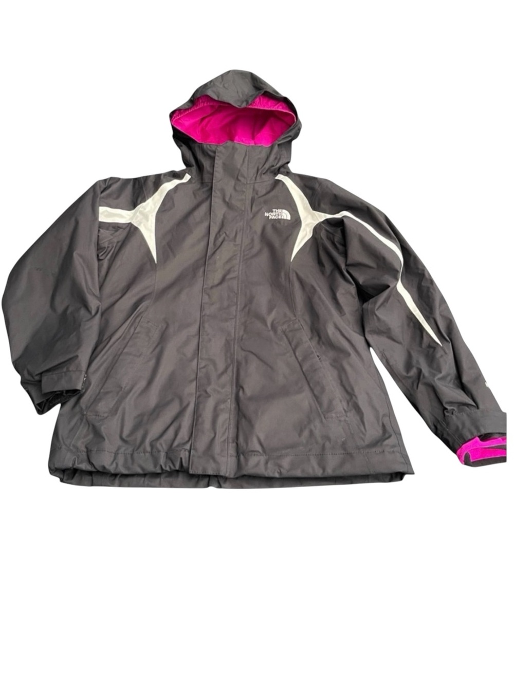 The North Face Black/White Hot Pink 3 in 1 Waterproof Jacket (Girls M 10/12)